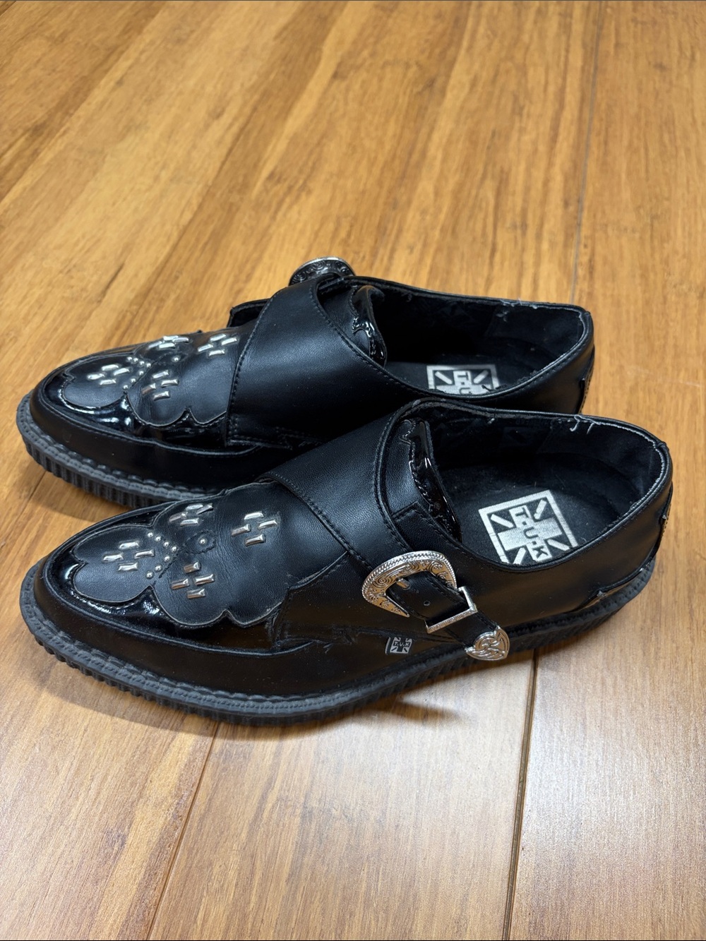 Tuks Studded Monk Strap Black Pointed Loafer size 40